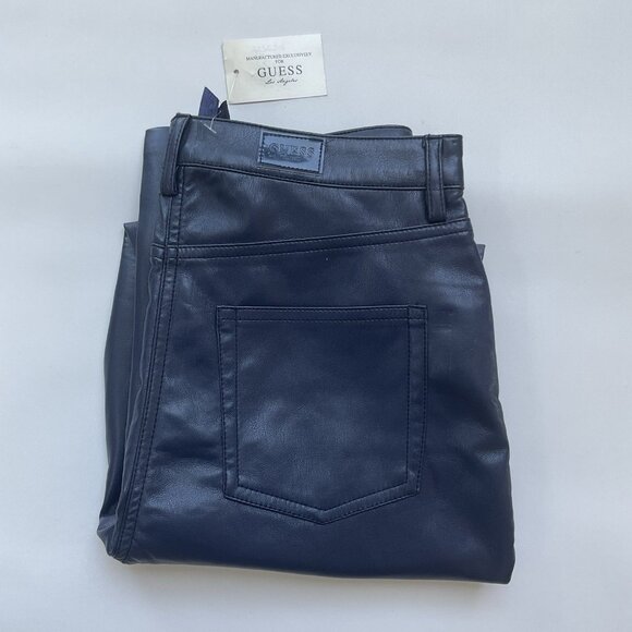 Guess Women’s Kelly Faux Leather Jeans  Straight Fit In Blue Size 28 - Picture 1 of 11
